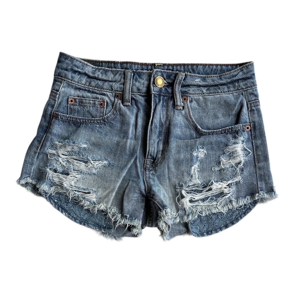 Vintage American Eagle Women's Hi-Rise Festival Distressed Denim Jeans Shorts